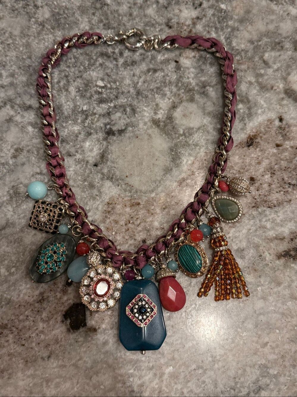 Zoe+Syd Statement Charm Necklace Multicolor Stones Beads Rhinestones Gold Tone
